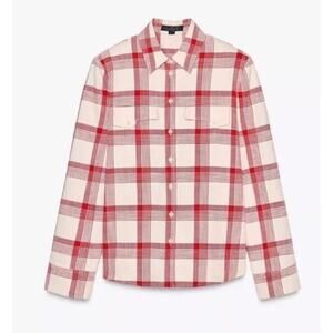 $ 90 Zara Women's Plaid Shoulder Pad Shirt ZW Collection, Ecru/Red, M